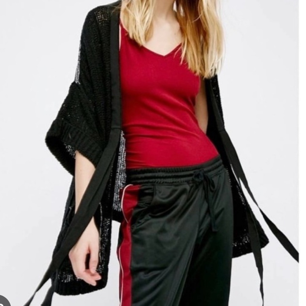 Free People Black Cotton Kimono Sweater